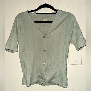 Madewell women’s light sage ribbed v neck button front top S contemporary